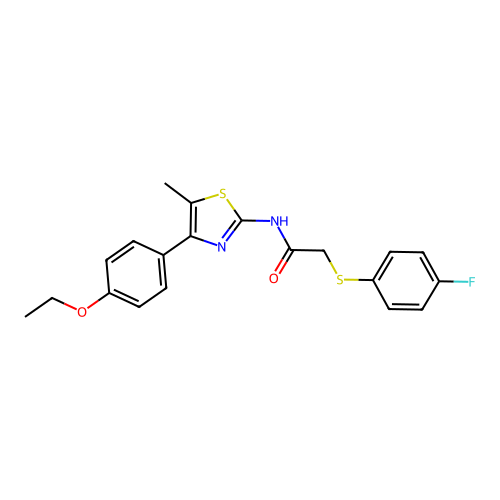 N-(4-(4-ethoxyphenyl)-5-methylthiazol-2-yl)-2-((4-fluorophenyl)thio)acetamide structure