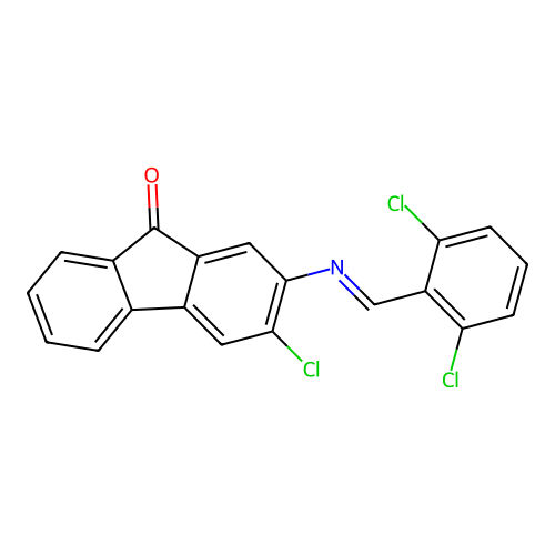 3-Chloro-2-[(2,6-dichlorophenyl)methylideneamino]fluoren-9-one structure
