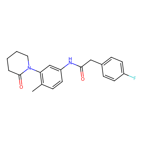 2-(4-fluorophenyl)-N-[4-methyl-3-(2-oxopiperidin-1-yl)phenyl]acetamide structure