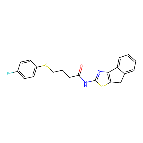 4-((4-fluorophenyl)thio)-N-(8H-indeno[1,2-d]thiazol-2-yl)butanamide structure