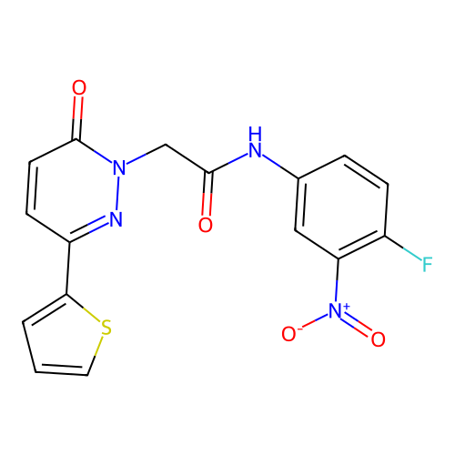 N-(4-fluoro-3-nitrophenyl)-2-(6-oxo-3-thiophen-2-ylpyridazin-1-yl)acetamide structure