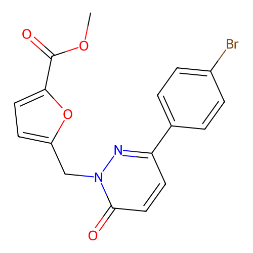 methyl 5-((3-(4-bromophenyl)-6-oxopyridazin-1(6H)-yl)methyl)furan-2-carboxylate structure