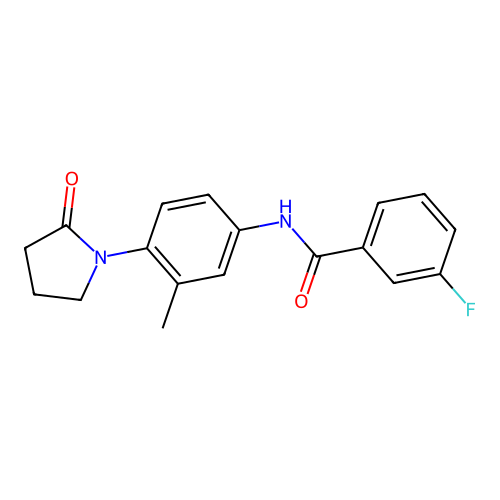3-fluoro-N-[3-methyl-4-(2-oxopyrrolidin-1-yl)phenyl]benzamide structure
