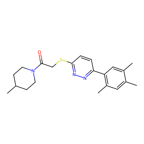 1-(4-methylpiperidin-1-yl)-2-[6-(2,4,5-trimethylphenyl)pyridazin-3-yl]sulfanylethanone structure