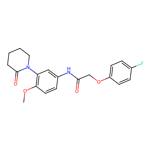 2-(4-fluorophenoxy)-N-[4-methoxy-3-(2-oxopiperidin-1-yl)phenyl]acetamide structure