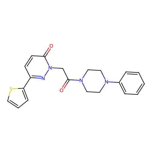 2-[2-oxo-2-(4-phenylpiperazino)ethyl]-6-(2-thienyl)-3(2H)-pyridazinone structure