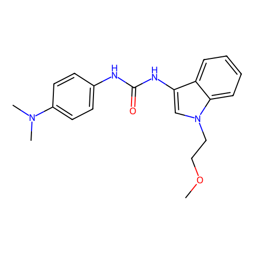 1-[4-(dimethylamino)phenyl]-3-[1-(2-methoxyethyl)-1H-indol-3-yl]urea structure