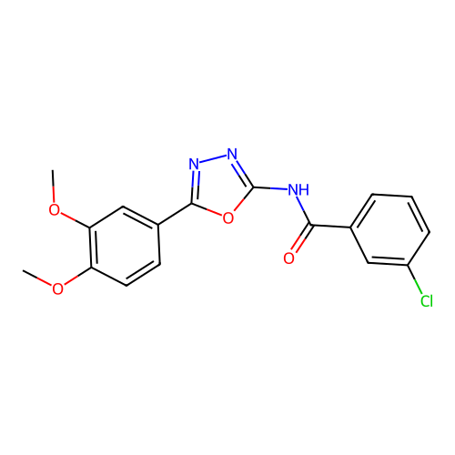 3-chloro-N-[5-(3,4-dimethoxyphenyl)-1,3,4-oxadiazol-2-yl]benzamide structure