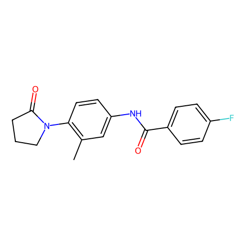 4-fluoro-N-[3-methyl-4-(2-oxopyrrolidin-1-yl)phenyl]benzamide structure
