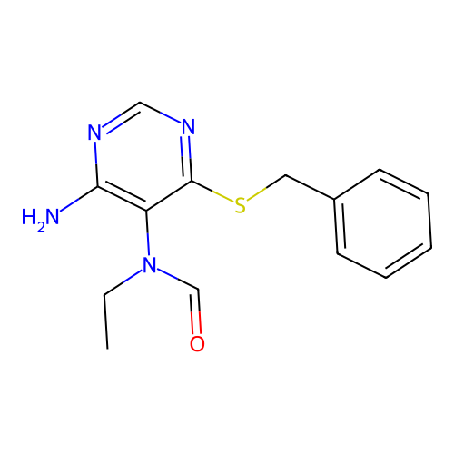 N-(4-amino-6-benzylsulfanylpyrimidin-5-yl)-N-ethylformamide structure