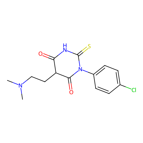 1-(p-Chlorophenyl)-5-(2-(dimethylamino)ethyl)-2-thiobarbituric acid structure