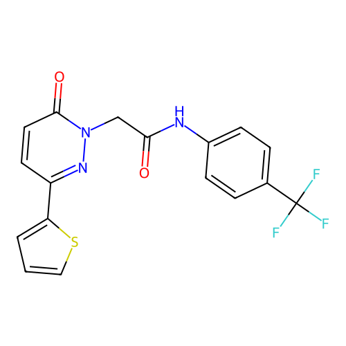 2-(6-oxo-3-(thiophen-2-yl)pyridazin-1(6H)-yl)-N-(4-(trifluoromethyl)phenyl)acetamide structure