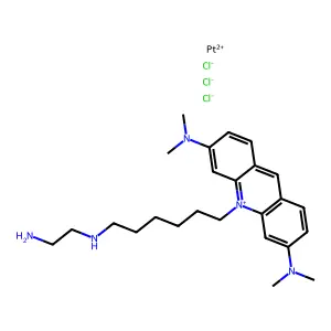 (10-(6-((2-Aminoethyl)amino)hexyl)-3,6-bis(dimethylamino)acridinium)dichloroplatinum(1+) chloride structure