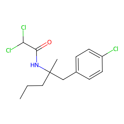 2,2-dichloro-N-[1-(4-chlorophenyl)-2-methylpentan-2-yl]acetamide structure
