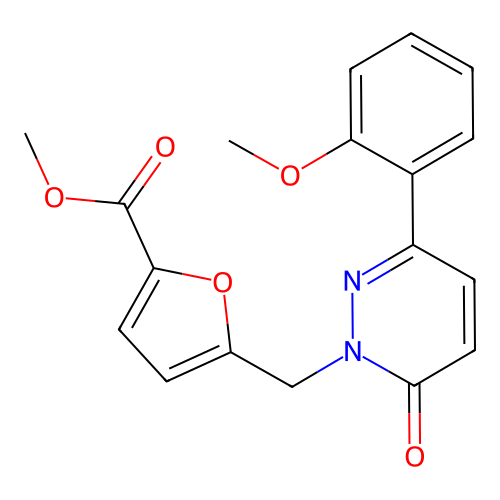 methyl 5-((3-(2-methoxyphenyl)-6-oxopyridazin-1(6H)-yl)methyl)furan-2-carboxylate structure