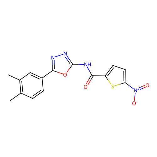 N-[5-(3,4-dimethylphenyl)-1,3,4-oxadiazol-2-yl]-5-nitrothiophene-2-carboxamide structure