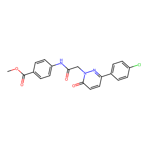 methyl 4-({[3-(4-chlorophenyl)-6-oxopyridazin-1(6H)-yl]acetyl}amino)benzoate structure