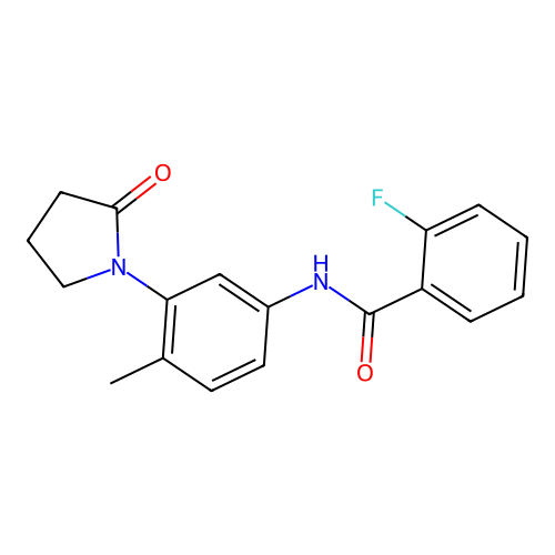 2-fluoro-N-[4-methyl-3-(2-oxopyrrolidin-1-yl)phenyl]benzamide structure