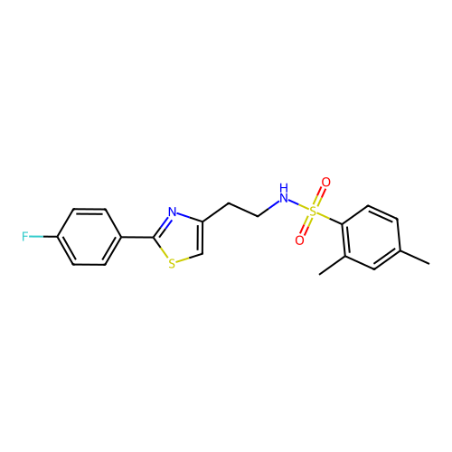 N-[2-[2-(4-fluorophenyl)-1,3-thiazol-4-yl]ethyl]-2,4-dimethylbenzenesulfonamide structure