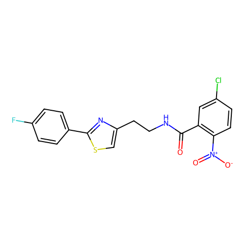 5-chloro-N-{2-[2-(4-fluorophenyl)-1,3-thiazol-4-yl]ethyl}-2-nitrobenzamide structure