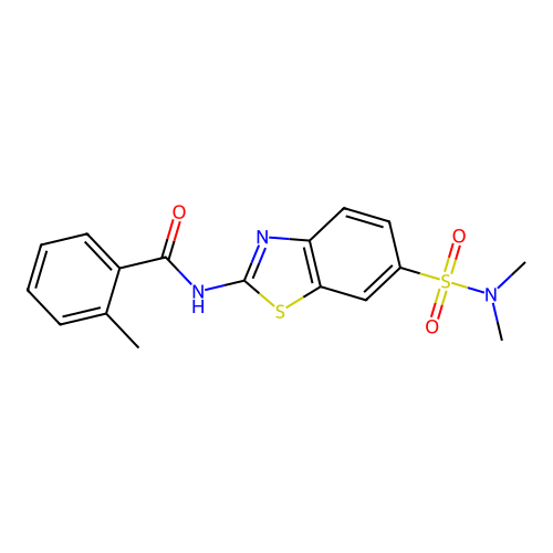 N-[6-(dimethylsulfamoyl)-1,3-benzothiazol-2-yl]-2-methylbenzamide structure