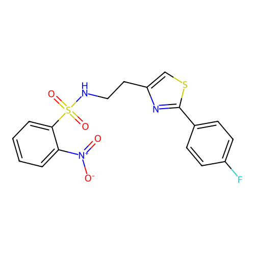 N-(2-(2-(4-fluorophenyl)thiazol-4-yl)ethyl)-2-nitrobenzenesulfonamide structure