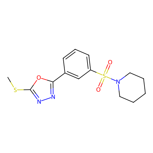 {[3-(5-Methylthio-1,3,4-oxadiazol-2-yl)phenyl]sulfonyl}piperidine structure