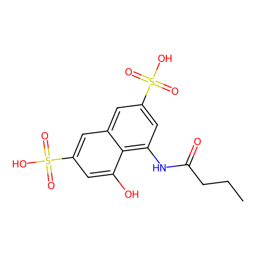 4-Butanamido-5-hydroxynaphthalene-2,7-disulfonic acid structure
