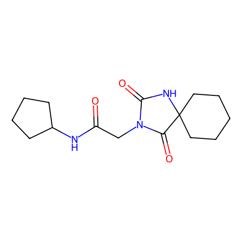 N-cyclopentyl-2-(2,4-dioxo-1,3-diazaspiro[4.5]dec-3-yl)acetamide structure
