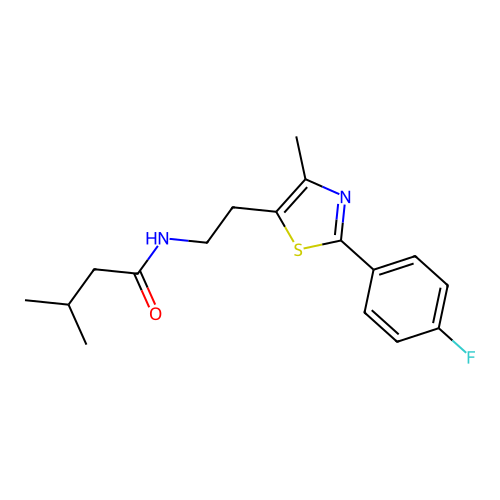 N-{2-[2-(4-fluorophenyl)-4-methyl-1,3-thiazol-5-yl]ethyl}-3-methylbutanamide structure