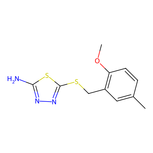 5-((2-Methoxy-5-methylbenzyl)thio)-1,3,4-thiadiazol-2-amine structure