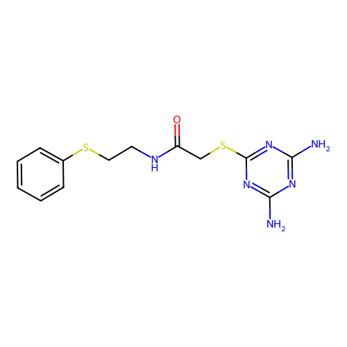 2-[(4,6-Diamino-1,3,5-triazin-2-yl)thio]-N-[2-(phenylthio)ethyl]acetamide structure