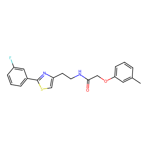 N-{2-[2-(3-fluorophenyl)-1,3-thiazol-4-yl]ethyl}-2-(3-methylphenoxy)acetamide structure