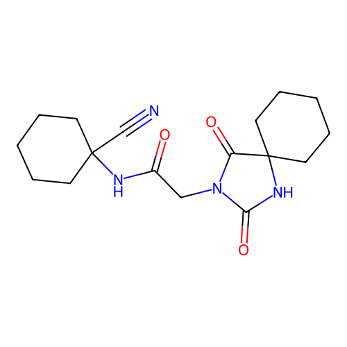 N-(1-cyanocyclohexyl)-2-{2,4-dioxo-1,3-diazaspiro[4.5]decan-3-yl}acetamide structure