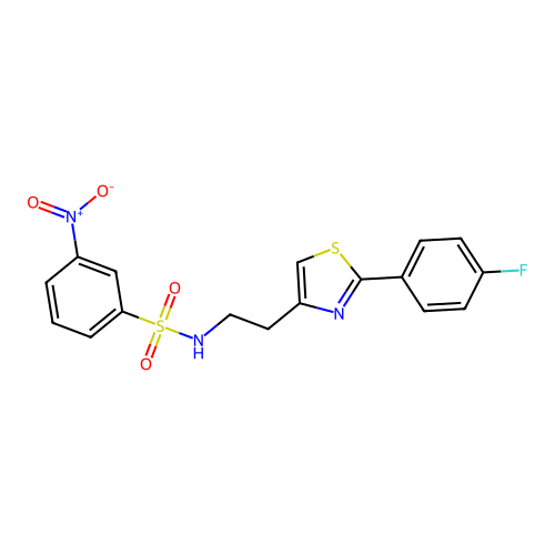 N-(2-(2-(4-fluorophenyl)thiazol-4-yl)ethyl)-3-nitrobenzenesulfonamide structure