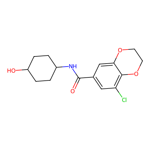 5-chloro-N-(4-hydroxycyclohexyl)-2,3-dihydro-1,4-benzodioxine-7-carboxamide structure