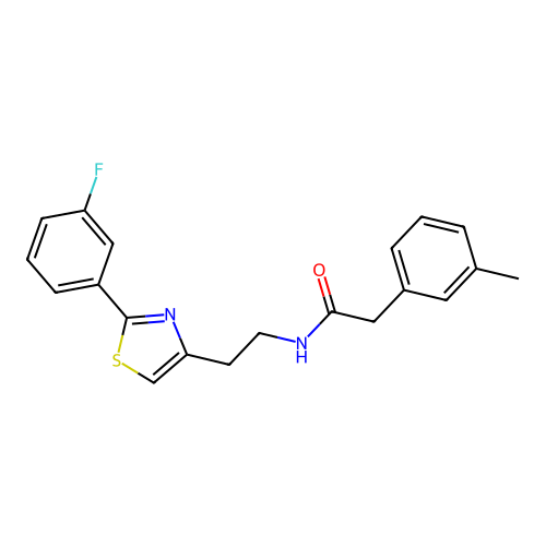 N-{2-[2-(3-fluorophenyl)-1,3-thiazol-4-yl]ethyl}-2-(3-methylphenyl)acetamide structure
