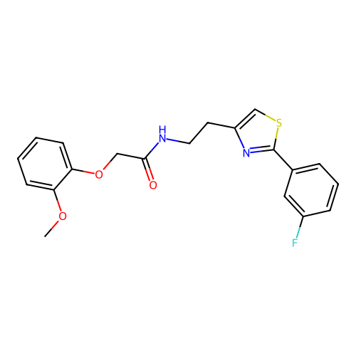 N-{2-[2-(3-fluorophenyl)-1,3-thiazol-4-yl]ethyl}-2-(2-methoxyphenoxy)acetamide structure