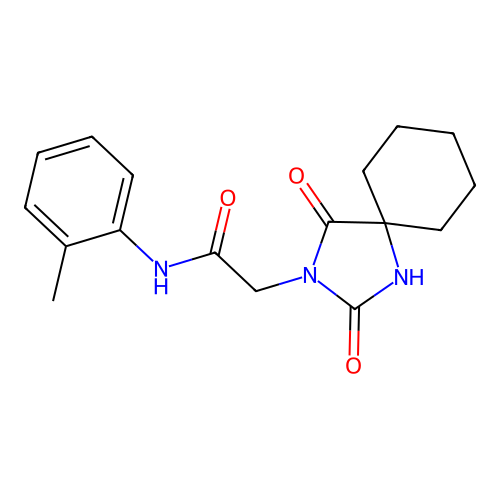 2-(2,4-dioxo-1,3-diazaspiro[4.5]dec-3-yl)-N-(2-methylphenyl)acetamide structure