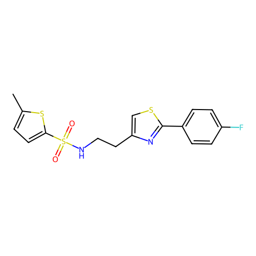 N-[2-[2-(4-fluorophenyl)-1,3-thiazol-4-yl]ethyl]-5-methylthiophene-2-sulfonamide structure
