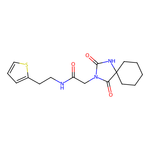 2-(2,4-dioxo-1,3-diazaspiro[4.5]dec-3-yl)-N-[2-(2-thienyl)ethyl]acetamide structure