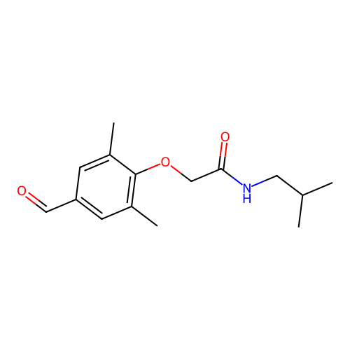 2-(4-formyl-2,6-dimethylphenoxy)-N-(2-methylpropyl)acetamide structure