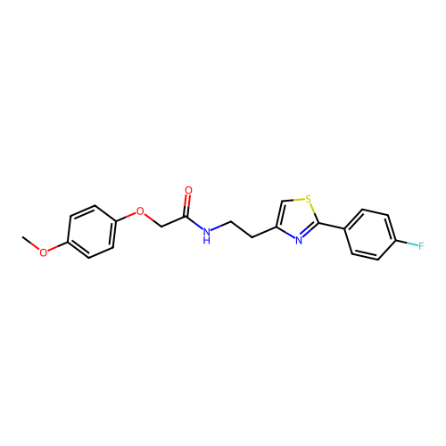 N-{2-[2-(4-fluorophenyl)-1,3-thiazol-4-yl]ethyl}-2-(4-methoxyphenoxy)acetamide structure