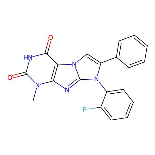 8-(2-fluorophenyl)-1-methyl-7-phenyl-1H-imidazo[2,1-f]purine-2,4(3H,8H)-dione structure