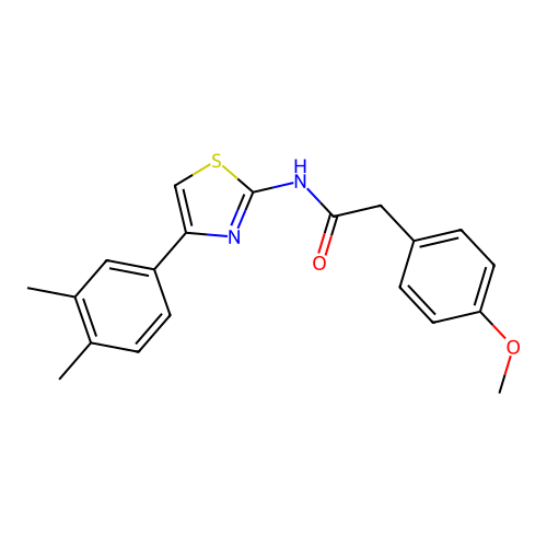 N-[4-(3,4-dimethylphenyl)-1,3-thiazol-2-yl]-2-(4-methoxyphenyl)acetamide structure