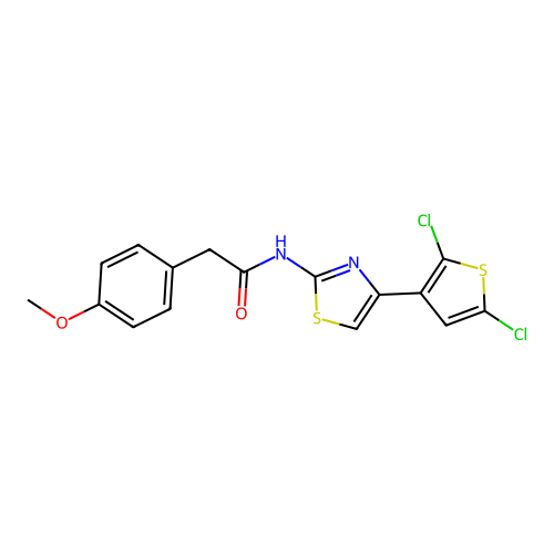 N-[4-(2,5-dichlorothiophen-3-yl)-1,3-thiazol-2-yl]-2-(4-methoxyphenyl)acetamide structure