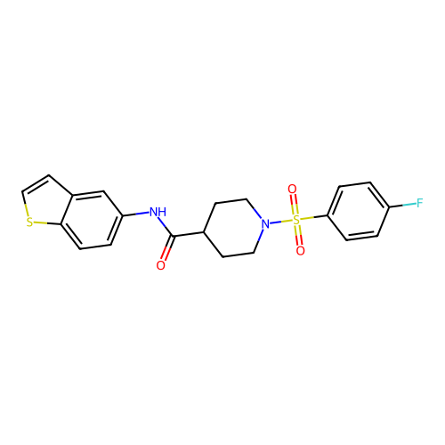 N-(1-benzothiophen-5-yl)-1-(4-fluorophenyl)sulfonylpiperidine-4-carboxamide structure