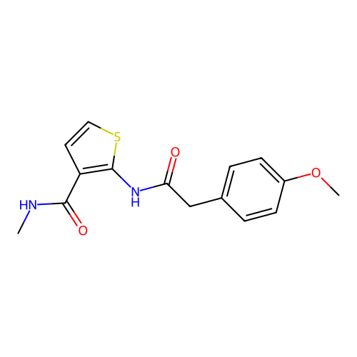 2-(2-(4-methoxyphenyl)acetamido)-N-methylthiophene-3-carboxamide structure