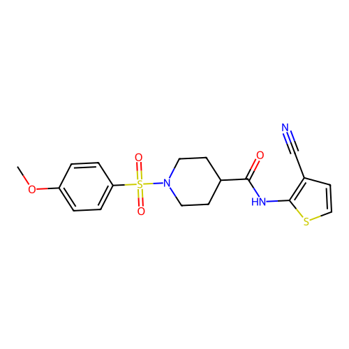 N-(3-cyanothiophen-2-yl)-1-(4-methoxyphenyl)sulfonylpiperidine-4-carboxamide structure