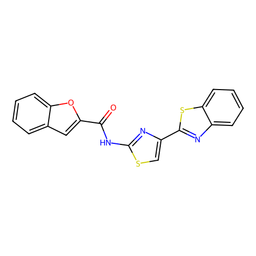 N-[4-(1,3-benzothiazol-2-yl)-1,3-thiazol-2-yl]-1-benzofuran-2-carboxamide structure